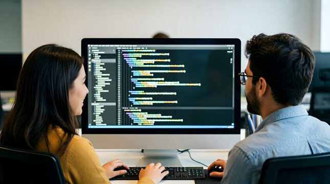 Collaborative Diverse Developers Pair Programming on Next-Gen Software, Driving AI Innovation and Enterprise Tech Productivity in a Modern Office