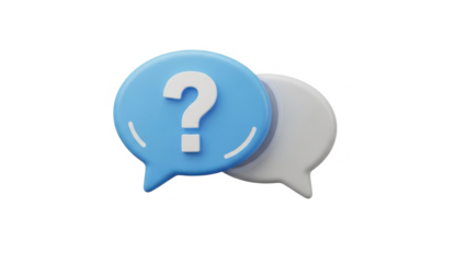 3d render of a blue chat bubble with a question mark illustrating faq or help concept