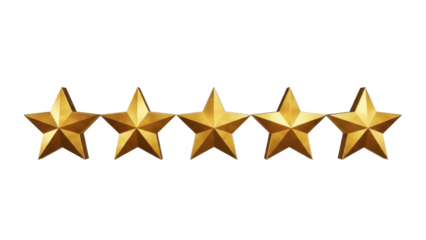 Five gleaming 3d golden stars symbolizing top quality, excellent rating, or premium service achievement