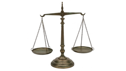 An antique brass balance scale symbolizing justice and equilibrium