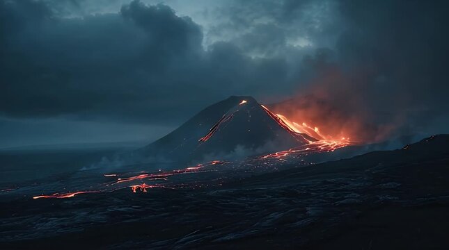 Dark Rocky Volcano Scene Featuring Gentle Lava Movement