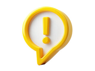 A 3D rendered yellow speech bubble with an exclamation point inside on a black background