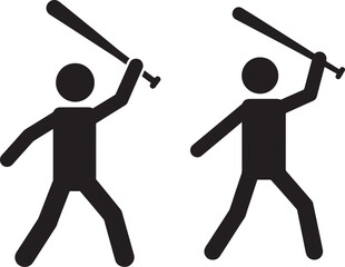 Silhouette figures hitting each other with baseball bat
