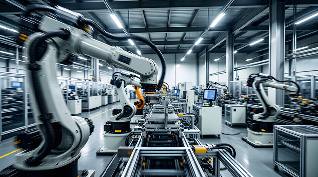 Robotic Arm Automation in Smart Factory with Motion Blur, Symbolizing AI-Driven Industry 4.0 Manufacturing and Future Enterprise Efficiency