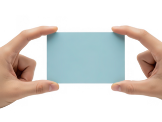 Hands holding a blue card isolated on transparent background