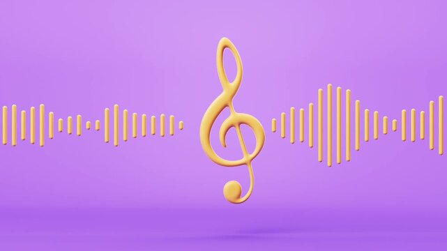 Animated golden treble clef symbol with dynamic sound wave equalizer motion