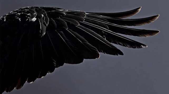 Closeup of a black bird wing