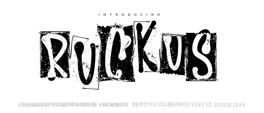Ruckus Font is A grunge display font with distressed textures and cutout shapes, perfect for posters, music covers, street branding, and headlines.