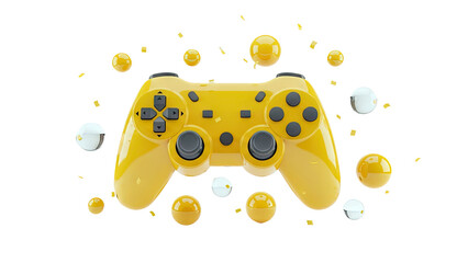 Yellow Gaming Controller with Confetti and Spheres