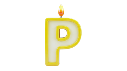 Yellow Letter P Candle with Flame
