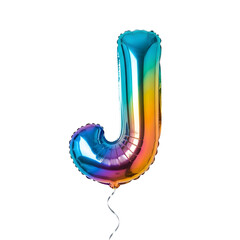 Holographic letter j shaped balloon isolated on transparent background