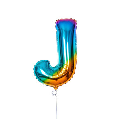 Rainbow colored letter j balloon isolated on transparent background