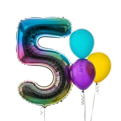 Rainbow five balloons isolated on transparent background