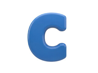 Blue three-dimensional letter c isolated on transparent background