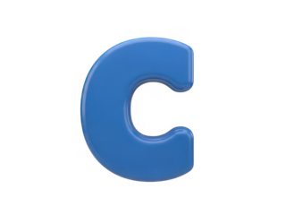 Blue three-dimensional letter c isolated on transparent background