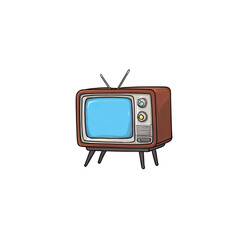 Cartoon-style illustration of a retro television set with antennas and control knobs