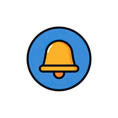Fototapeta premium A cartoon bell icon rendered against a solid black backdrop. It's enclosed in a blue circle