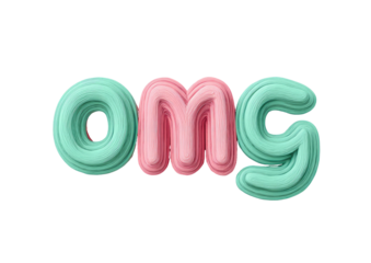 3D-rendered text with "OMG" letters, each constructed from layered, colorful, tubular shapes on black
