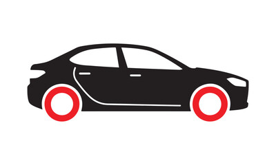 Fototapeta premium A silhouette of a car with distinctive red hubcaps, offering a sporty look.