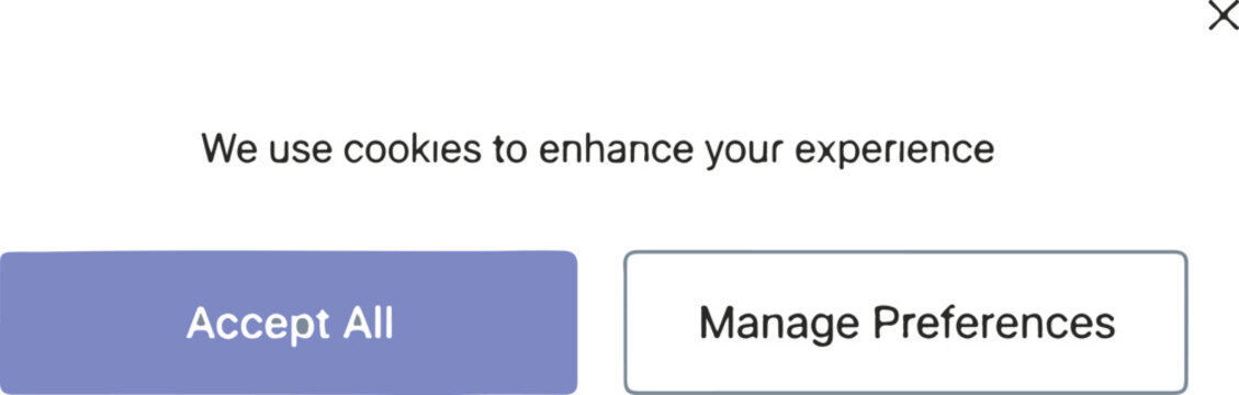 Cookie consent interface element with accept and manage preferences options displayed on a digital screen