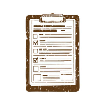 Drawing Vintage grunge  texture Brown clipboard with a checklist on a piece of paper  office supply for tasks and to do lists