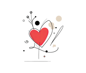 A simplistic vector illustration featuring a heart shape with stylized thought bubbles on a black background
