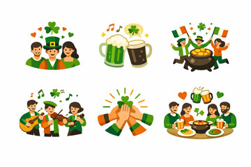 Saint Patrick Day community energy icon set