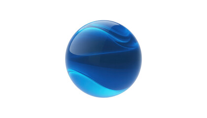 Shiny blue glass sphere with wavy blue sphere reflective isolated on a transparent background