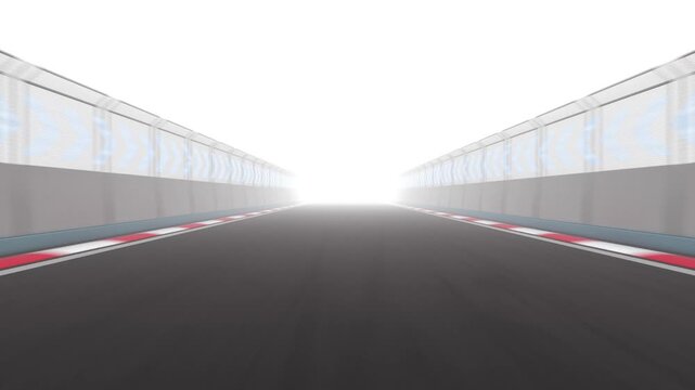 Fast forward motion on empty race track with bright light ahead