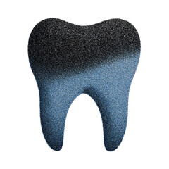 Artistic depiction of a tooth, split into dark grey and blue granular textured sections
