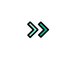 Turquoise double arrow icon on a stark black background, minimalistic and modern