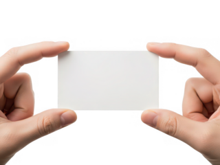 Hands holding blank card isolated on transparent background