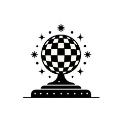 A geometric sphere rendered in a checkered pattern against a black background