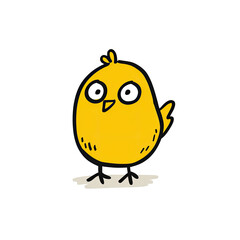 Obraz premium Cartoon-style, bright yellow chick with large eyes, on a light-colored ground, isolated
