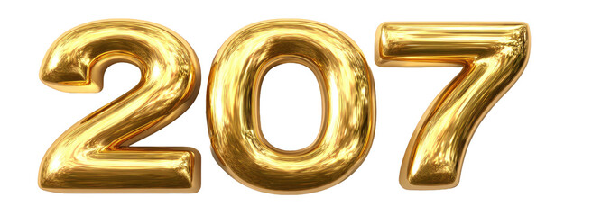 A gleaming golden rendering on black backdrop, showing the digits "207" in a volumetric, bubbly style