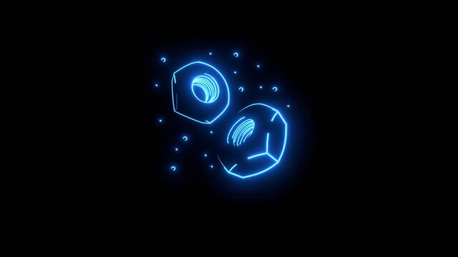 3D nut models. Isometric thin line style. Technology concept. Neon glowing icons.