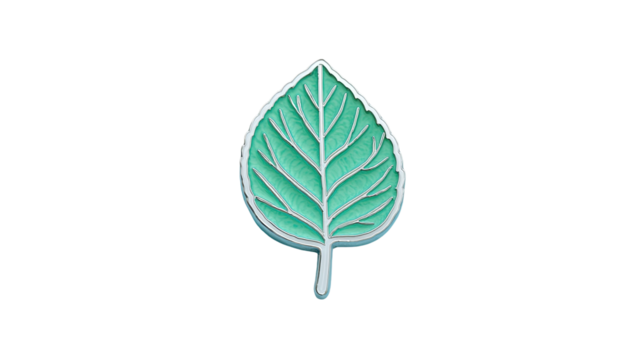 A detailed, stylized teal leaf illustration with light gray veins on a stark black background - Powered by Adobe