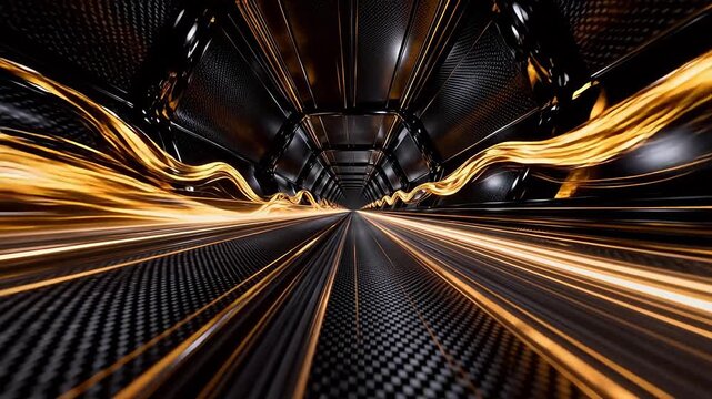 Abstract tunnel with golden light streaks