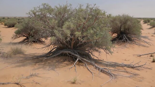 Green vegetation landscape in desert Tenacious plants in desert