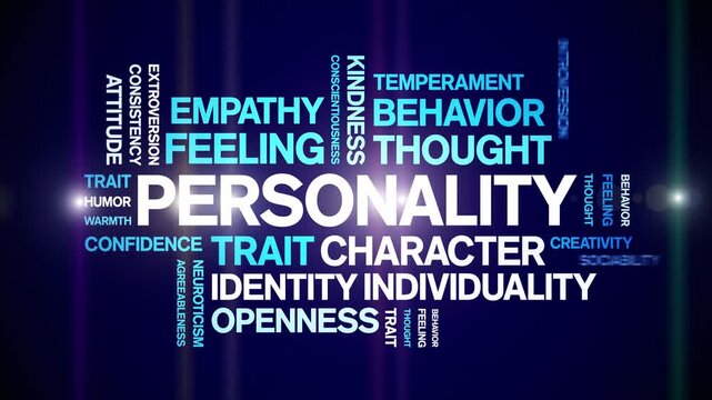 Personality animated word cloud-text design animation tag kinetic typography seamless loop.