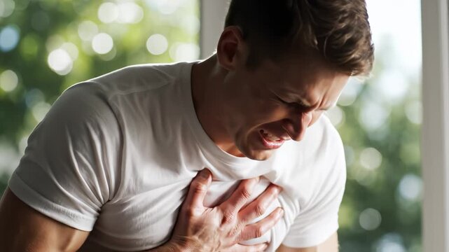 Man clutching chest in apparent pain