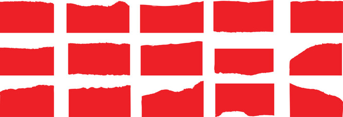 Red ripped paper design featuring jagged torn edges that create top and bottom frames. This torn paper edge shape vector illustration is ideal for posters, banners, collages, backgrounds.