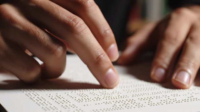 Hands reading braille text