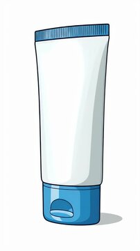Sunscreen Tube with Sun Icon SPF 50 White Blue Background