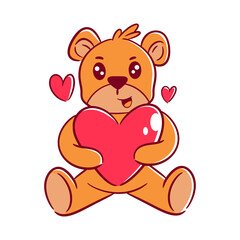 Fototapeta premium Cute Teddy Bear Holding Heart Icon