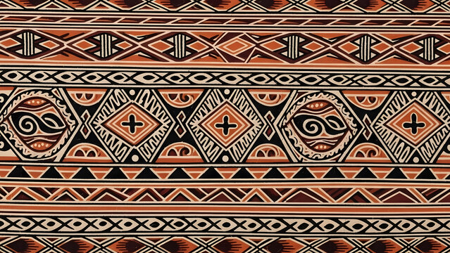 Intricate horizontal border pattern with ethnic geometric motifs and tribal symbols