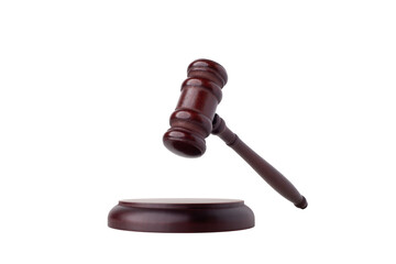 Judge's gavel hammer for adjudication isolated on white background. wooden auction hammer with a wooden stand. law and justice concept.