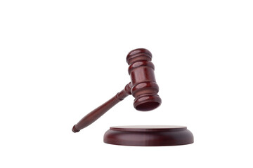Judge's gavel hammer for adjudication isolated on white background. wooden auction hammer with a...