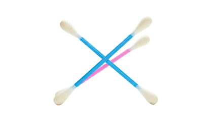 Cotton Swabs with Blue and Pink Handles Arranged in an X-Shape