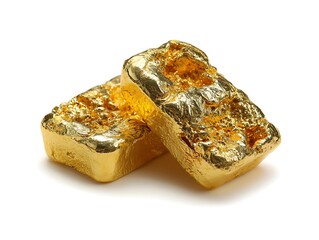 Gold bar angled diagonally on white background dynamic composition smooth highlights luxury investment mood, Realistic Photo